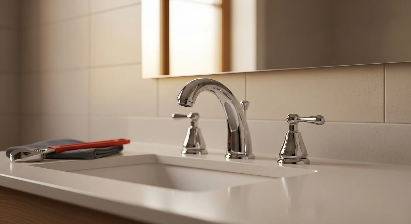 Plumber installing a new faucet in a kitchen sink