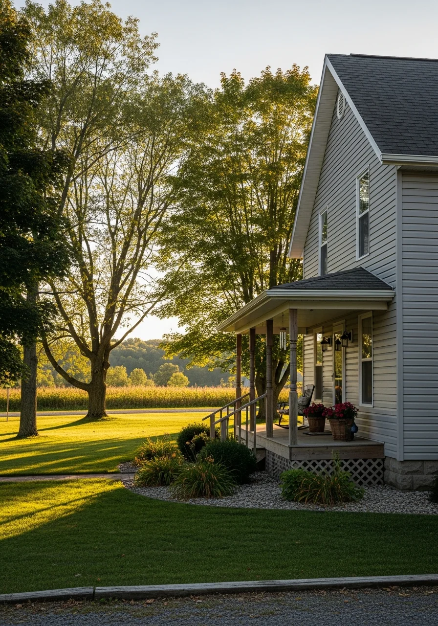 Portrait of a Tioga County, NY home exterior with regional architectural style and mature landscaping.
